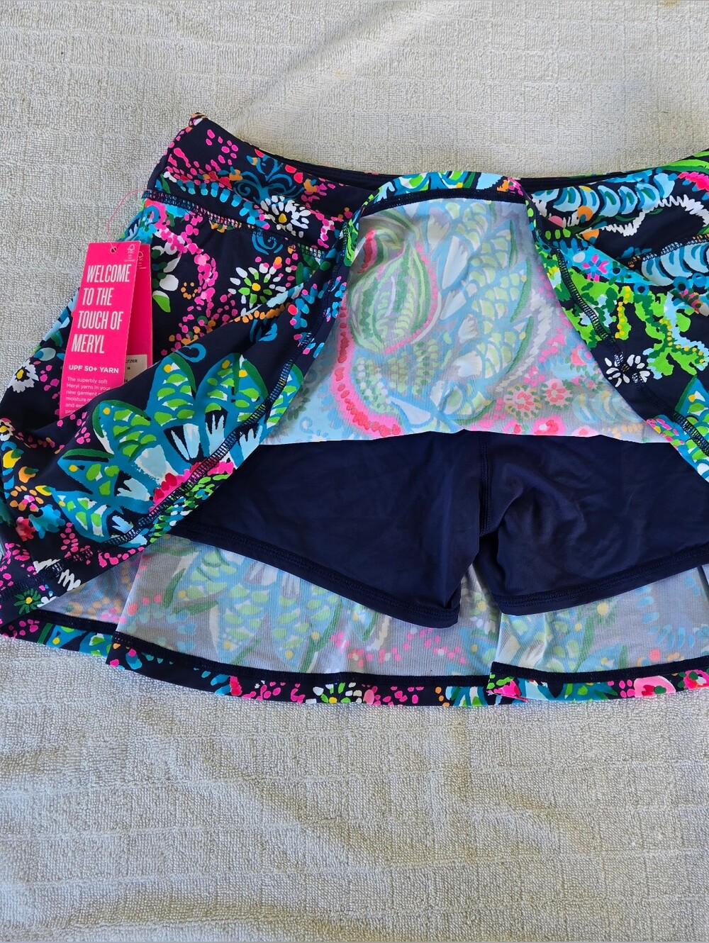 Lilly Pulitzer Navy Floral Paisley Skort with Neon Accents - Picture 2 of 5